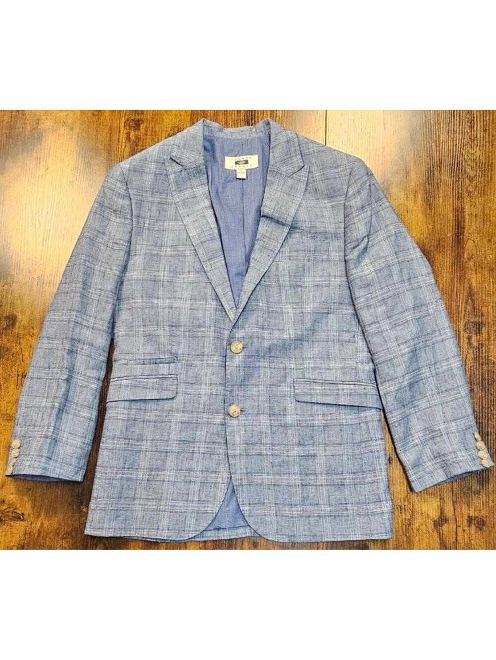 Joseph Abboud Button Up Linen‎ Blazer Blue-Gray Plaid Men’s Size Small